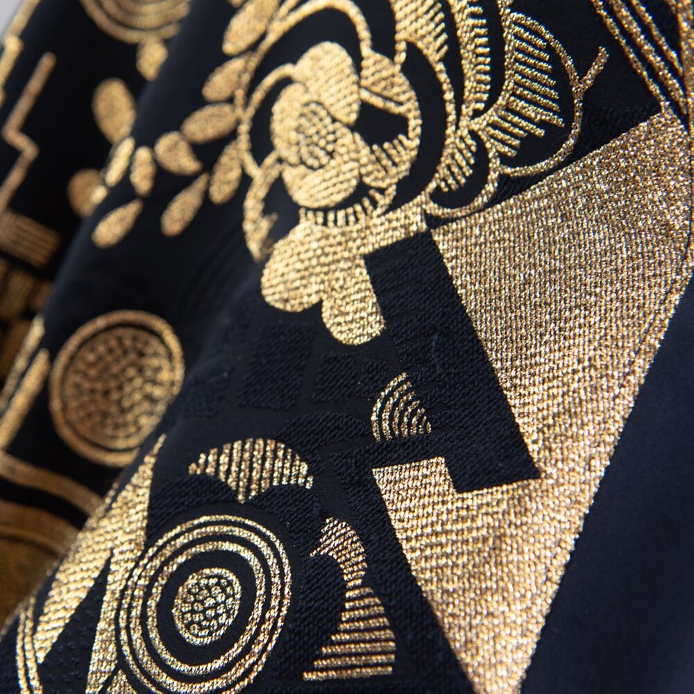 Ralph Lauren Vintage Silk Embroidered Kimono Black Label Black Gold One Size - Picture 8 of 10